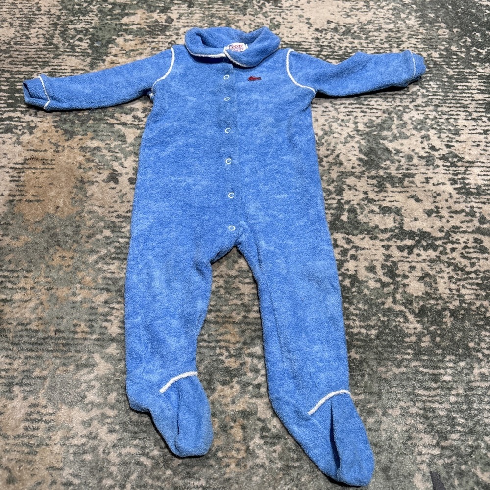vintage 1980s Izod Lacoste baby sleeper XL Terry Cloth Blue